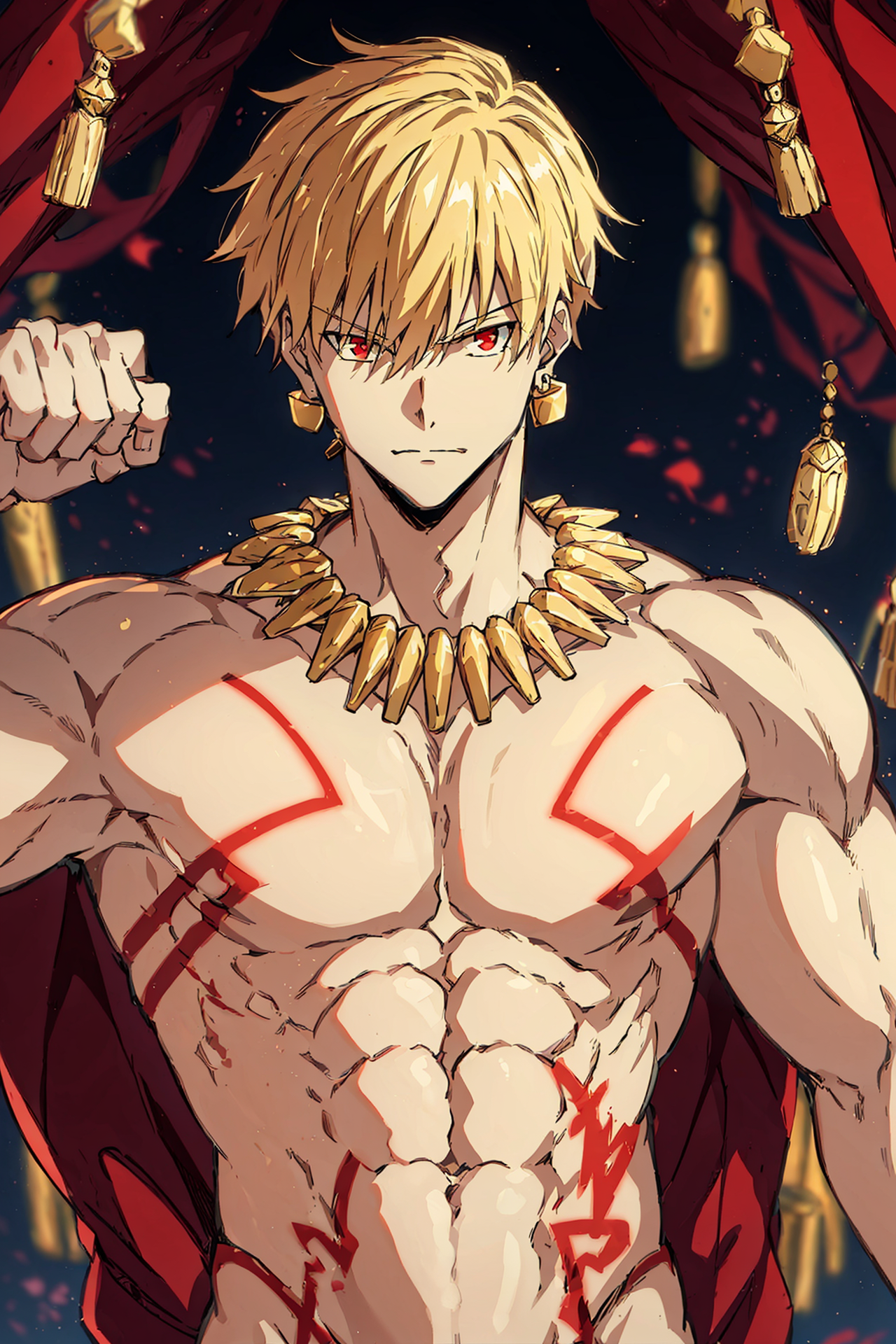 00068-3833163537-(masterpiece, best quality_1.2), upper body, 1boy, muscular male, gilgamesh _(fate_), blonde hair, short hair, red eyes, looking.png